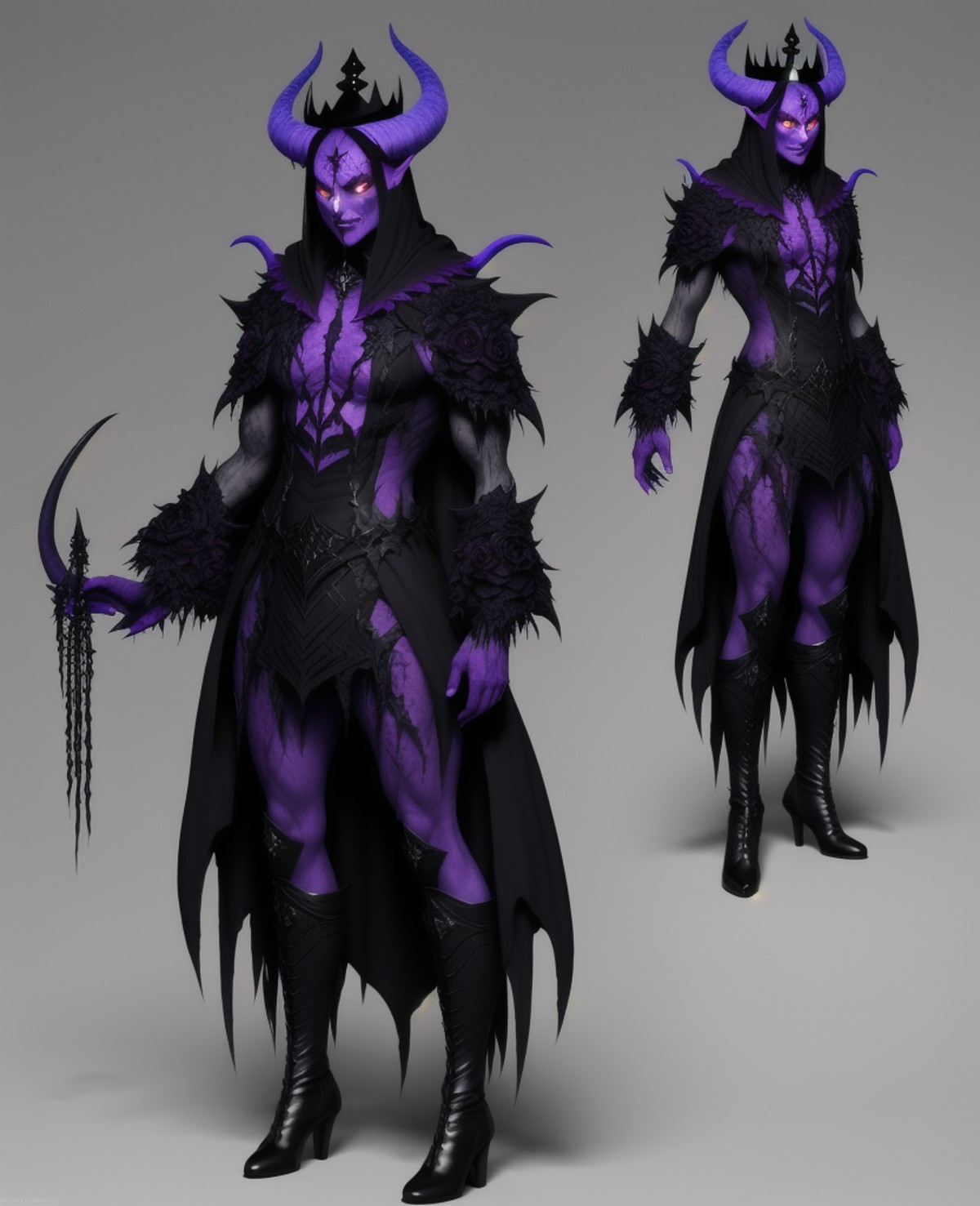 Fullbody creature concept demon of envy looks like a frail and hunched nightmarish lord dressed in clothes woven from aliv...
